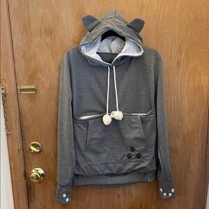 Gray Hoodie with Cat Ears and Paw Prints and Cat Pouch Holder NWOT
